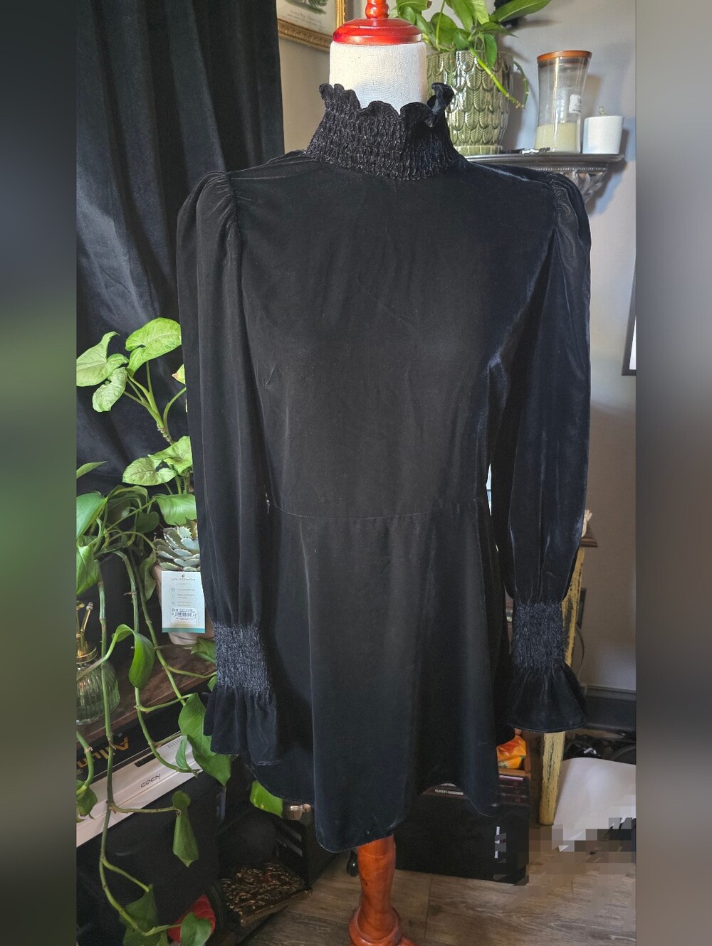 Zara Black Velvet Mini Dress with Mocked High Neck NWT Size L